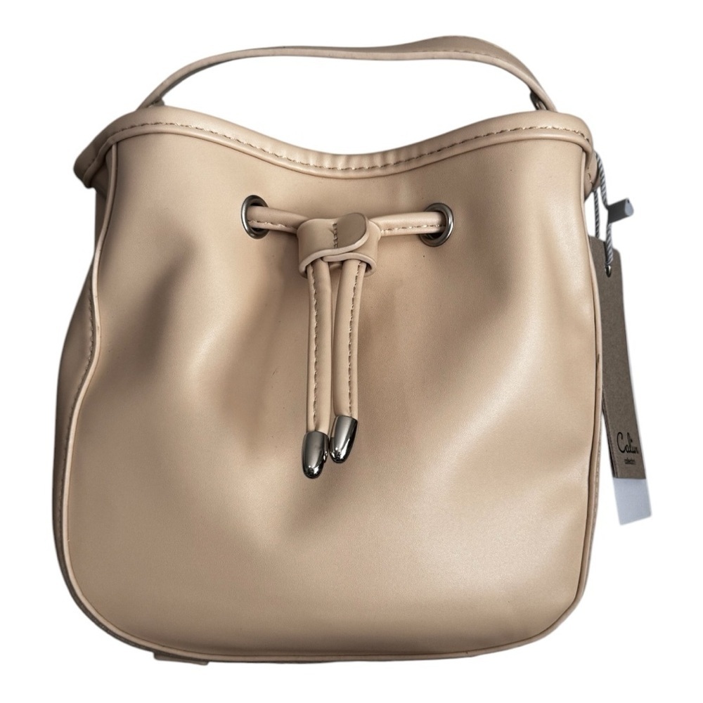A. Calin Augusta Beige Vegan Leather Bucket Crossbody Bag NWT